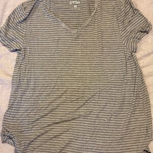 Grace & Lace Charcoal Striped V-Neck Tee